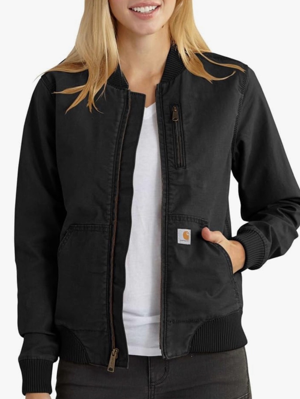 Carhartt Women's Black Bomber Jacket with Ribbed Trim